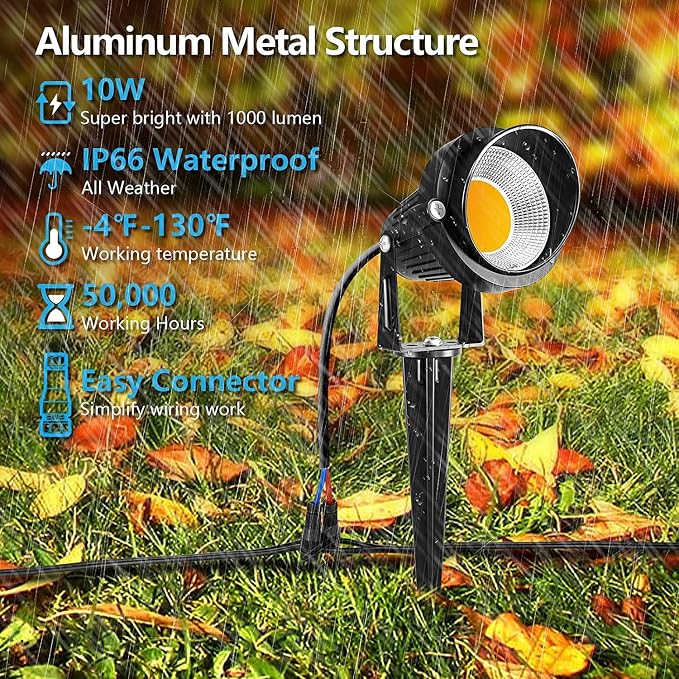 ZUCKEO 10W Low Voltage Landscape Lighting LED Landscape Lights, 12V 24V Waterproof Outdoor Spotlights 1000LM Warm White Light for Floor Garden Yard Pathway (20 Pack with Connectors)