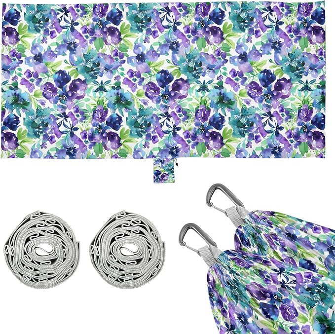 Camping Hammock Outdoor Hammocks for Outside Floral Purple Blue Watercolor Beach Trees Portable Lightweight with Pockets Tree Straps Indoor