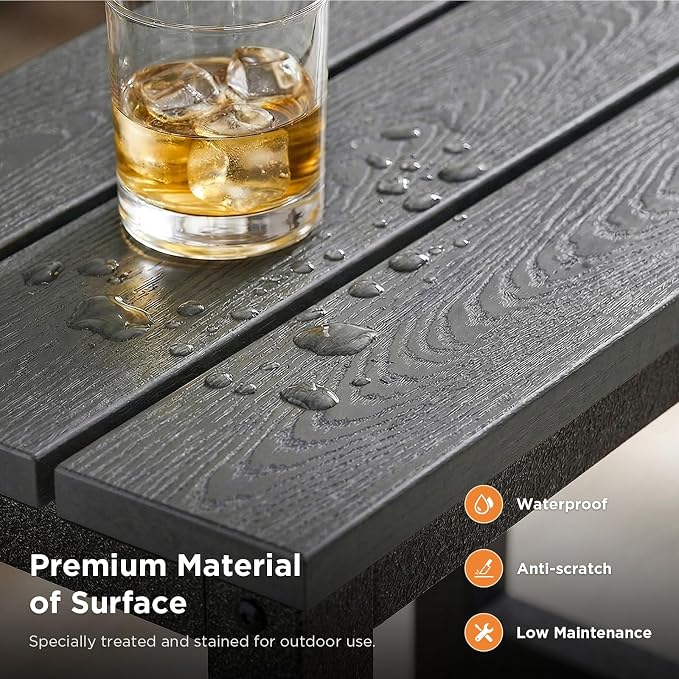 ODK Outdoor Double Side Table, Adirondack Patio End Table with Weather-Resistant Waterproof Top for Hot Tub Garden, Balcony, Poolside, Grey