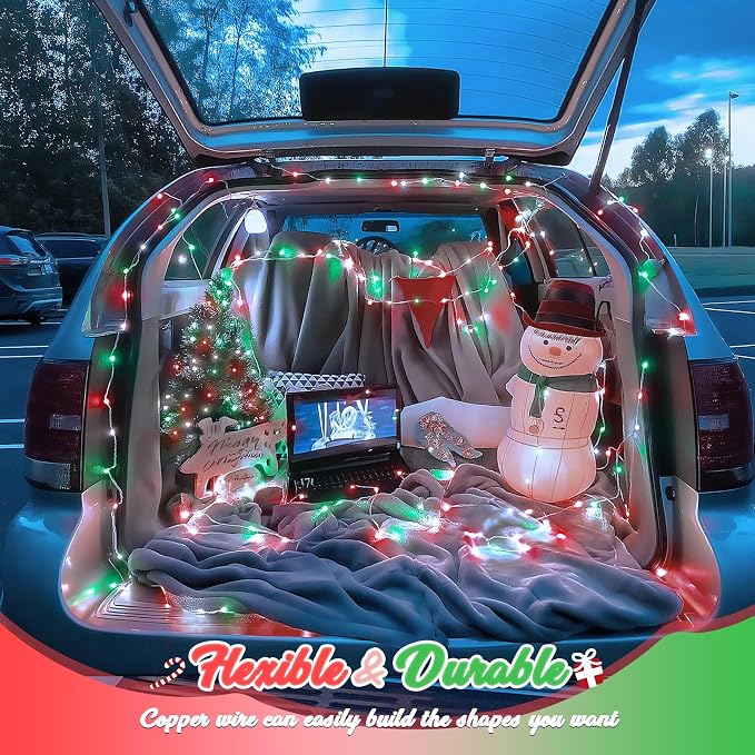 JMEXSUSS 2 Pack Solar Fairy Lights, Each 33FT 100 LED, Red White and Green | Outdoor Waterproof, 8 Modes Solar String Lights for Outside Garden Yard Patio Christmas Decorations