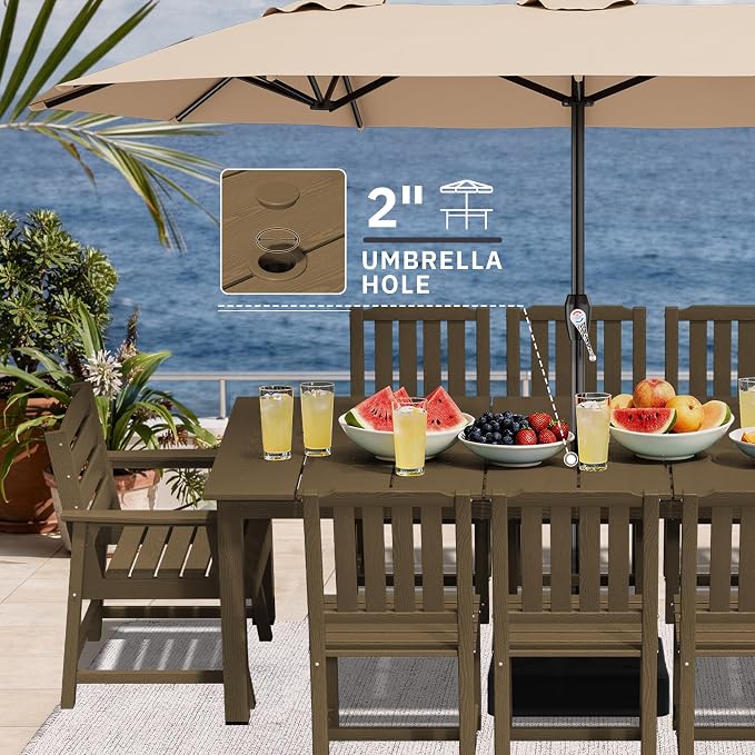 AreShark 5-Piece Outdoor Dining Set,HDPE Patio Table with 4 Armchairs,All-Weather Patio Furniture Set with Umbrella Hole,Low Maintenance Wood Grain Dining Set for Backyard,Garden,Poolside,Black