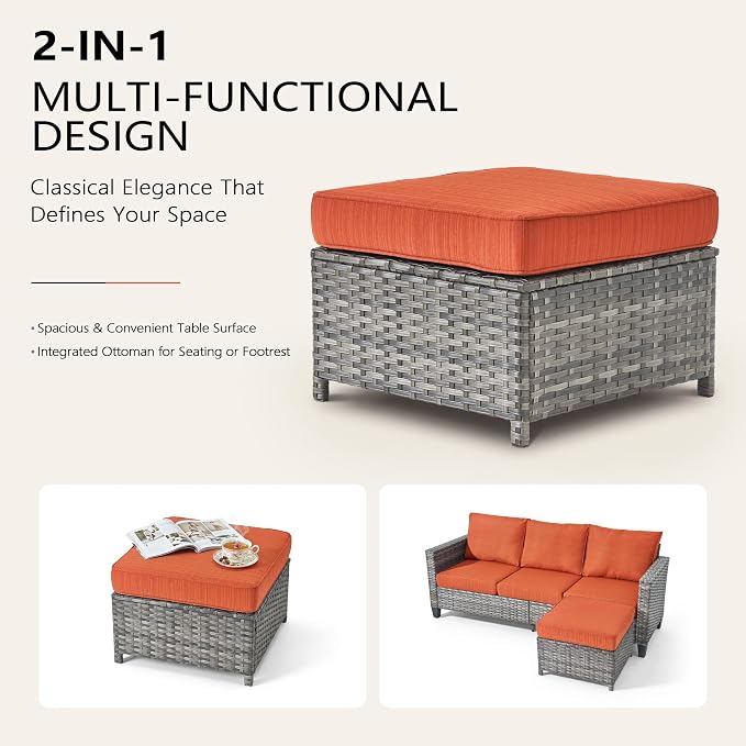 CAODOC 6 Pieces PE Wicker Patio Furniture Set, Outdoor Sectional Sofa with Swivel Chairs, Modern Rattan Conversation Set for Yard, Garden, Lawn, Deck, and Backyard