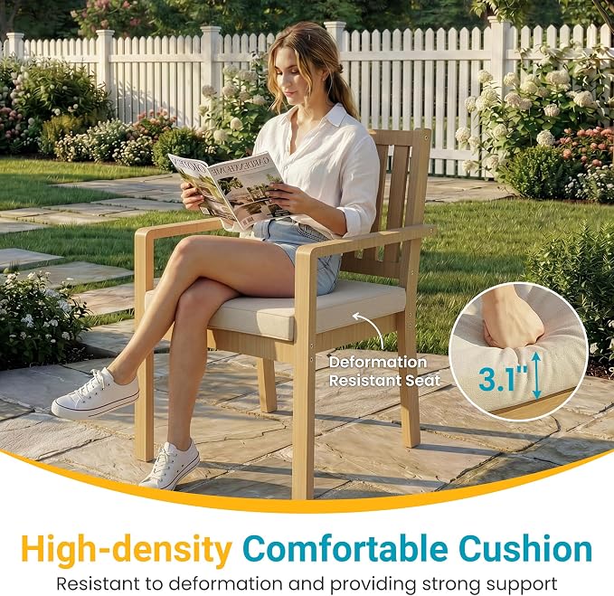 FansaFurn 9 Pieces Acacia Outdoor Patio Table and Chairs Set for All-Weather, Outside Furniture with Table Umbrella Hole and Removable Cushion for 8, Outdoor Patio Furniture Set for Garden, Brown