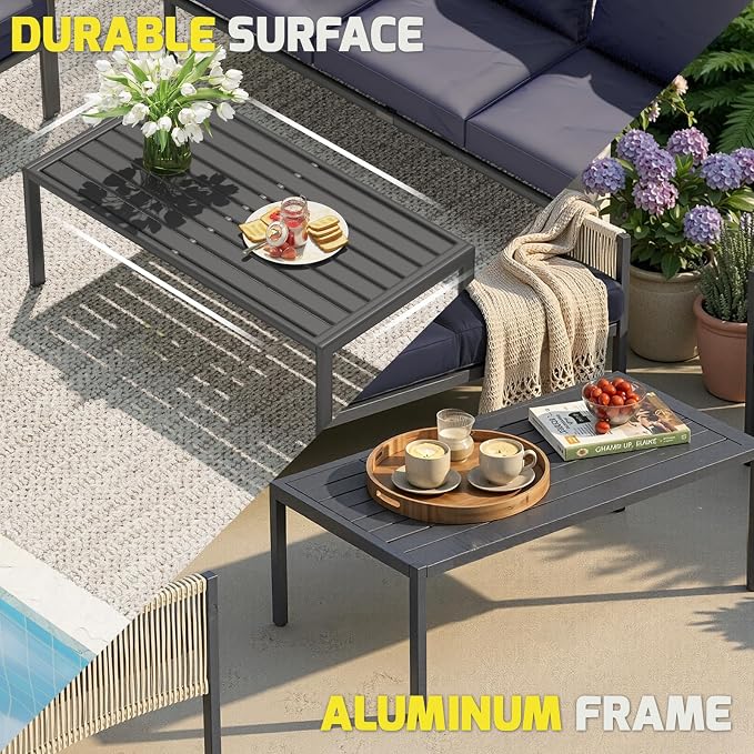 U-MAX Aluminum Patio Furniture Set 5 Seats Outdoor Sectional Couch with Coffee Central Table Patio Conversation Sets for Porch Deck (Dark Blue, with Retractable Single Sofa)