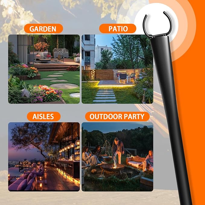2 Pack 10Ft String Light Poles, Metal Poles with Fork for Outside Lights,Outdoor Metal Light Stand with Fence Brackets Hanging Lights for Garden Patio Wedding Backyard Deck Party