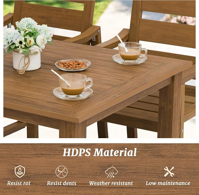 Cozyman HDPS Outdoor Dining Chairs Set of 2, 350LBS, Patio Dining Chairs with Armrest, All Weather Outdoor Kitchen Chairs with Square Frame Legs for Outdoor Indoor, Backyard, Teak Color-Oil Printed