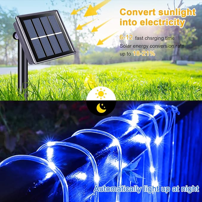 JMEXSUSS 66 ft 200 LED Pool Accessories IP 65 Solar Pool Lights Outdoor | Rope Lights with 8 Modes, Blue Solar Christmas Lights for Above ground and Inground pools Fence Yard Walkway Christmas