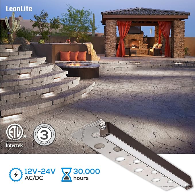 LEONLITE 8-Pack 12 Inch LED Hardscape Lighting, 3W/5W/7W, 5000K Daylight | Update Dimmable Retaining Wall Lights, Low Voltage Landscape Lighting, 12-24V AC/DC Paver Light, Outdoor Step Lights, ETL