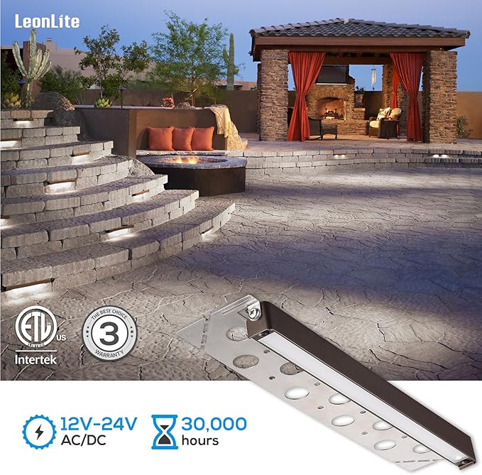 LEONLITE 4-Pack 12 Inch LED Hardscape Lighting, 3W/5W/7W, 5000K Daylight | Update Dimmable Retaining Wall Lights, Low Voltage Landscape Lighting, 12-24V AC/DC Paver Light, Outdoor Step Lights, ETL