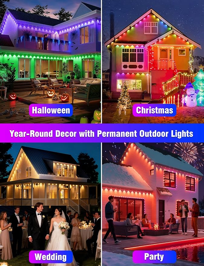 Permanent Outdoor Lights 150FT RGBIC LED Smart LED Lights, App/Remote Control IP68 Waterproof for Holiday Decor, 50 Scene Modes, DIY Lights Lighting Timing for Christmas Halloween Party M2