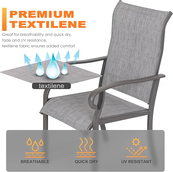 NUU GARDEN Outdoor Patio Dining Set 7 Piece Furniture Set Including 61"x37" Rectangular Outdoor Metal Patio Dining Table and 6 Gray Textilene Chairs for Garden, Patio and Poolside Backyards