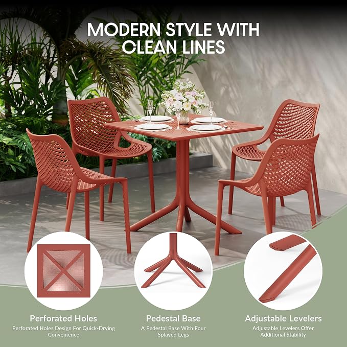 WestinTrends Playa 31.5" Square Plastic Outdoor Patio Dining Table for 4, Red