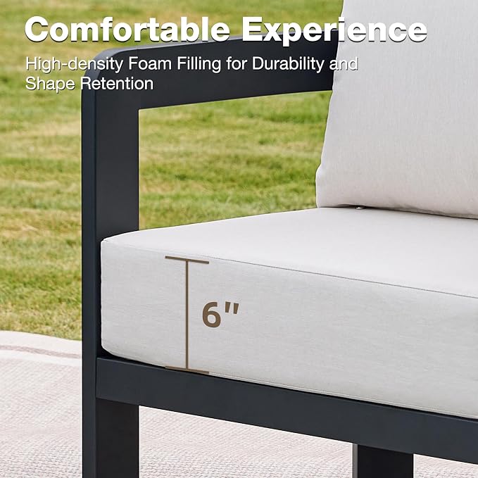 Outdoor Furniture Set, 2Pcs Patio Armchairs, Metal Modern Outside Furniture with 6'' Thick Cushions, Outdoor Conversation Set Balcony Chairs for Backyard, Porch,Deck, White