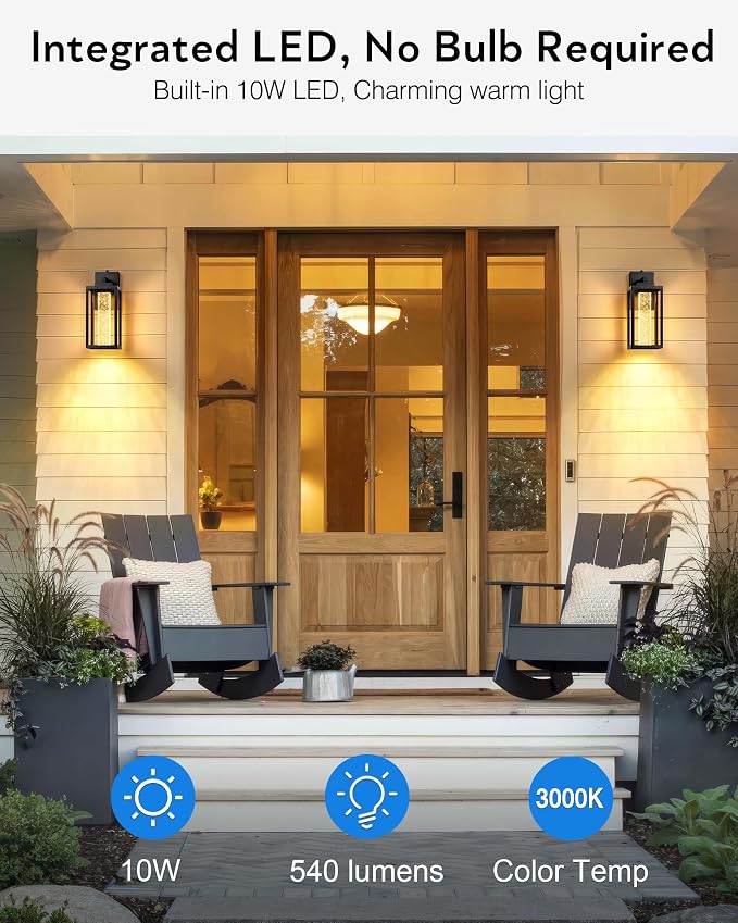 VIANIS Large Dusk to Dawn Sensor Porch Lights Outdoor, Black Exterior Garage Lighting Fixtures Wall Mount for House with Integrated 10W LED Light Source, Modern Outdoor Sconce Lantern for Patio, Coach
