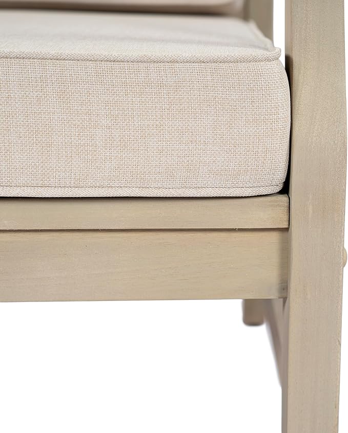 Christopher Knight Home Hugo Acacia Wood Outdoor Patio Furniture Set for 5, V-Shape Patio Sectional Sofa Set with Cushions and Slat Coffee Table, Modern Patio Conversation Set, Light White+Sand
