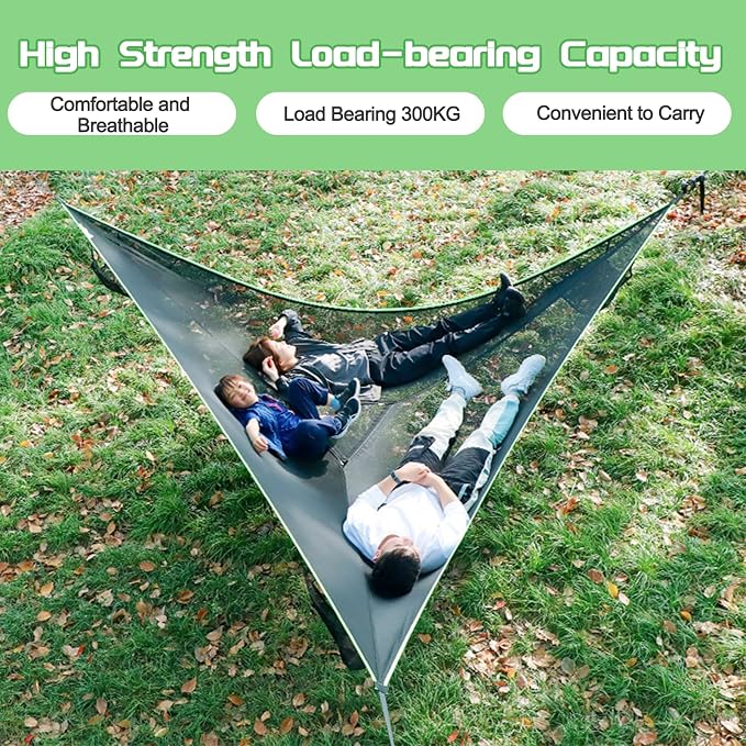 Triangle Hammock 13ft Camping Hammock for Outside Portable Outdoor Travel Multi Person Tree Hammock with 3 Ratchet Tie Down Straps & Net Pocket Max 800 lbs for 2-6 Adult Kid (157''/400cm)