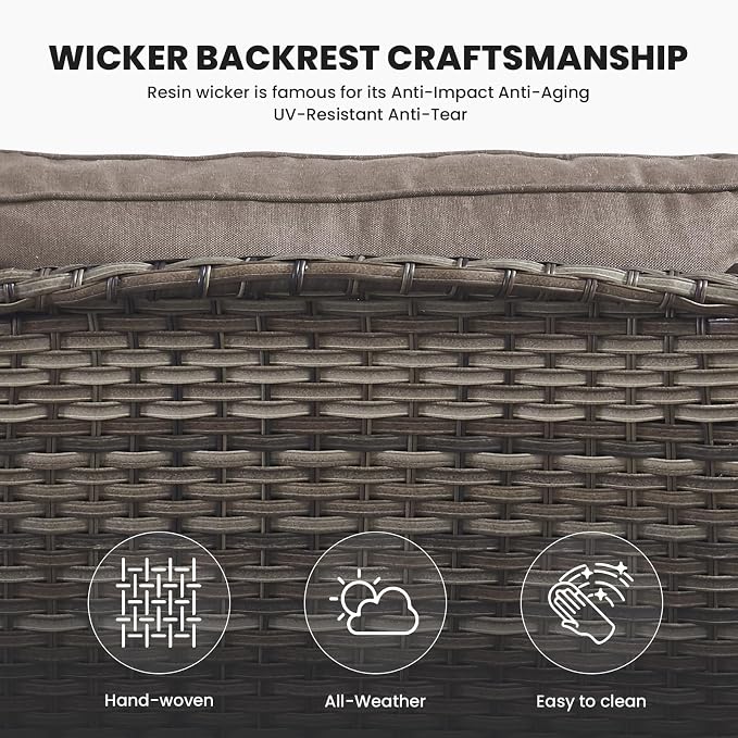 Belord Patio Wicker Furniture 4 Pieces Outdoor Furniture Set Patio Sofa Set with Wicker Chairs and Coffee Table, Paito Conversation Set for Porch Garden Deck Balcony Poolside