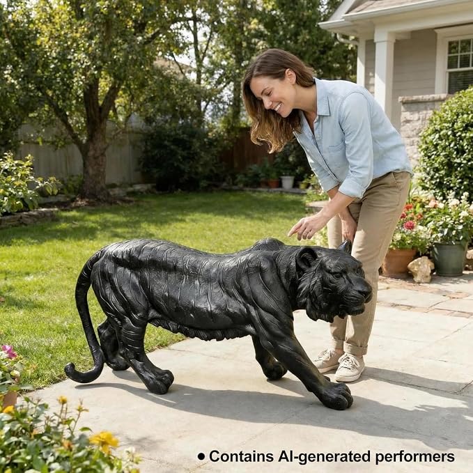 Black Walking The Tiger Garden Statue, 33.46" Outdoor Animal Decor | Extra Large, Realistic Fur Texture & Stripes, For Lawn, Patio, Yard