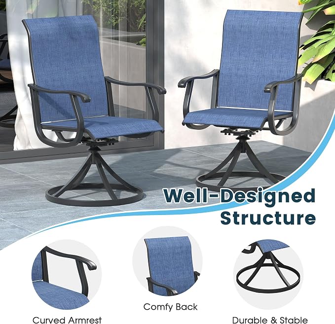 5 Pieces Patio Furniture Dining Set, 4 Textilene Swivel Dining Chairs, 38" Outdoor Square Metal Table with Storage Shelf and 1.57" Umbrella Hole, Outdoor Dining Set for Porch, Lawn, Black/Blue