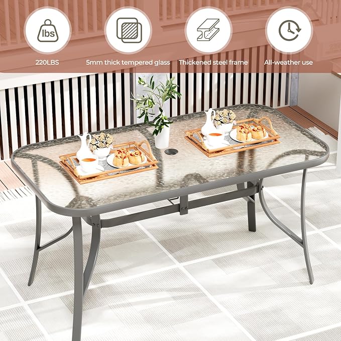 TLSUNNY Patio Dining Set for 6, Outdoor Table and Chairs W/1.69″ Umbrella Hole, 30"X 55" Table and Stackable Textilene Chair, All Weather Patio Furniture Set (Grey Table & Grey Chair)