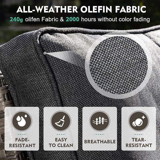 MEISSALIVVE Outdoor Patio Furniture Set with Swivel Chair, 10 Pieces Patio Conversation Set, Patio Sectional Furniture Set with 2 Three-seat Sofa, 2 Fixed Single Chair and Coffee Table (Grey)