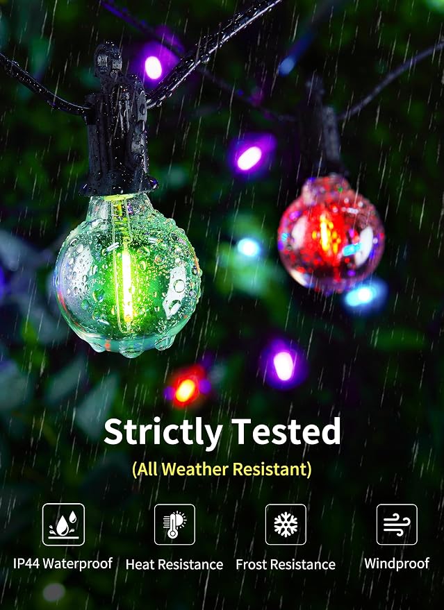 Brightown Outdoor String Lights 58 Feet G40 LED Patio Lights, RGB, Remote | 25 Plastic Edison Bulbs, Timer, Waterproof Connectable Outside Light for Backyard Porch Balcony Party Christmas Decoration