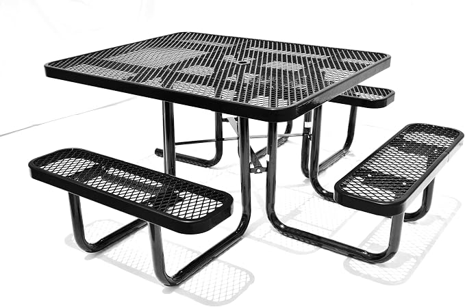 ADA Outdoor Picnic Table, Expanded Metal, Wheelchair Accessible (Black, 46 Square)