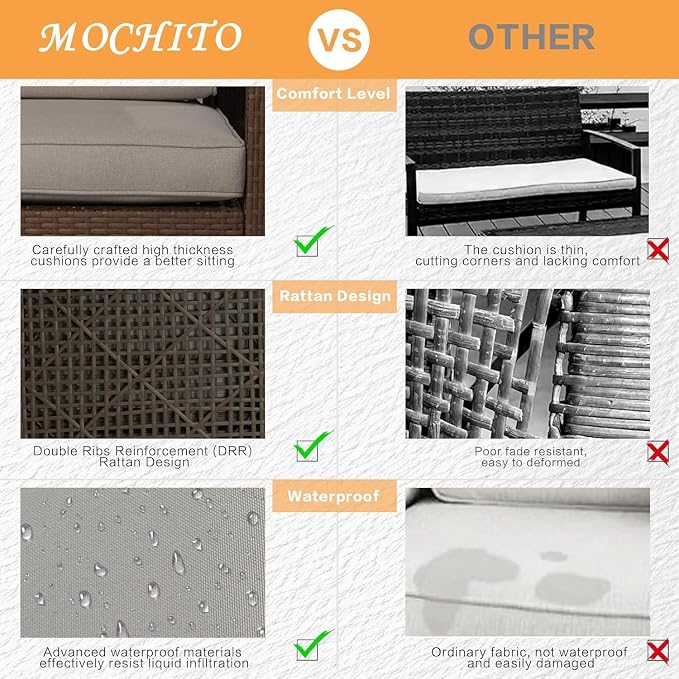 MOCHITO 6 Pieces Outdoor Patio Furniture Sets, All-Weather Sectional Sofa PE Rattan Wicker Conversation Set, Outdoor Patio sectional for Poolside, Porch, Lawn, Garden, Balcony(Beige)