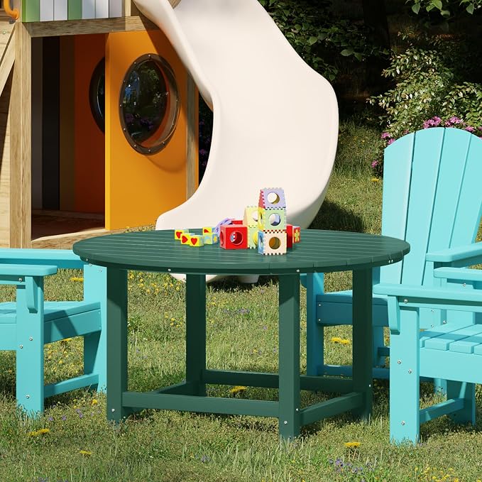 WestinTrends Malibu Kids Outdoor Patio Furniture HDPE 38" Wide Round Dining Table, Dark Green
