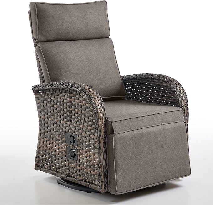 Belord Dual-Adjust Outdoor Swivel Recliner Chair – Wicker Reclining Patio Chair with Adjustable Backrest and Footrest, All-Weather Wicker Chaise Lounge Chair Outdoor for Pool Deck 2.0