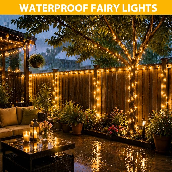 Nisocy 100FT LED String Lights Outdoor Waterproof – Warm White Fairy Lights with Plug, Connectable Christmas Tree Lights for Patio, Garden, Bedroom, Wedding, Party, Decor