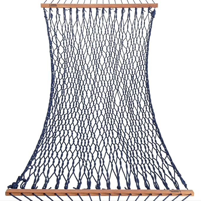 Hatteras Hammocks Small Navy DuraCord Rope Hammock – 11 ft. x 45 in., 450 lb Capacity, Cumaru Spreader Bar, Zinc-Plated Hardware, Handcrafted in The USA