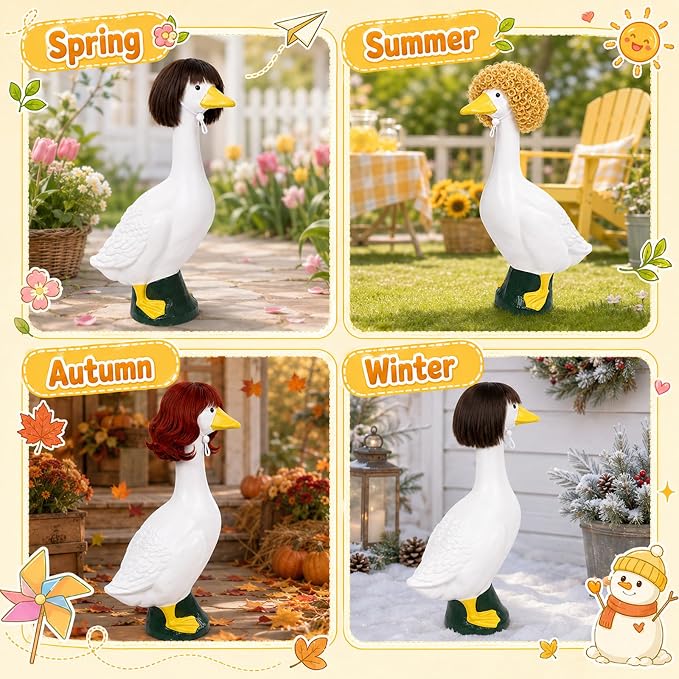 4Pcs Porch Goose Wigs Set porch goose outfits Accessories for Outdoor Statue Accessories Garden Patio Yard Goosey Decoration (3PCS Wigs-A)