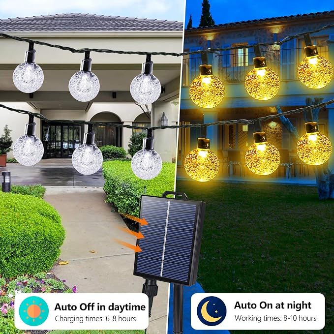 Joomer Solar String Lights Outdoor Waterproof, 65FT 100LED Globe,Warm White | 8 Modes Waterproof Outdoor Solar Powered Patio Lights for Spring Summer Garden Lawn Gazebo Porch Backyard Tree Decorations