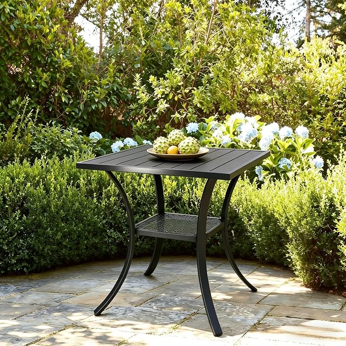 Black Outdoor Dining Table for 2, 27" Small Metal Wrought Iron Table, All Weather Patio Furniture Bistro Table for Deck, Yard, Porch