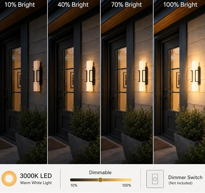 Hyunbae Modern Dusk to Dawn Outdoor Wall Lights, 16" Black LED Porch Light | 20W Outdoor Wall Sconce, Photocell Sensor,3000K Dimmable Exterior Light, IP65 Wall Mount Waterproof, Garage Patio Doorway Use