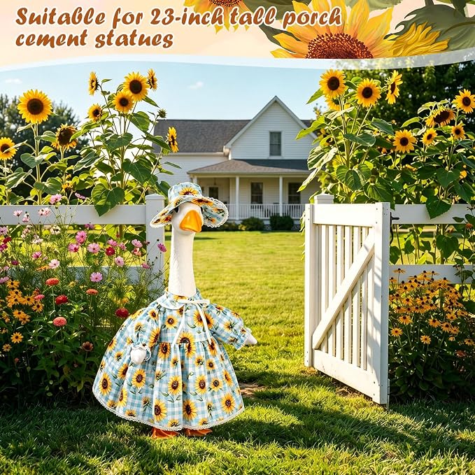 FuWeave Fall Porch Goose Outfit for Lawn Decor | Fits 23"/17" Lawn Plastic/Cement Statue Goose Costume Dress for Front Outdoor Courtyard Garden Patio Yard Decoration