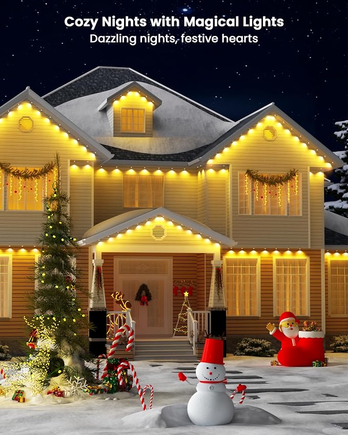 Gefolly Permanent Outdoor Lights Pro, 150ft, 90 RGBW Light, 111 Scene Modes | Double-LED for Daily, Halloween, Christmas, IP67 Waterproof for Outdoor Decor, Works with Alexa, Google Assistant, White