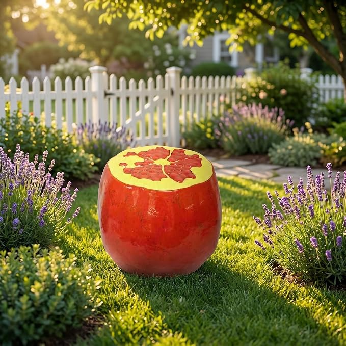 Pomegranate Fruit Stool, Resin Decorative Seat & Side Table, Indoor Outdoor Garden Patio Decor, Weather-Resistant, Multi-Purpose