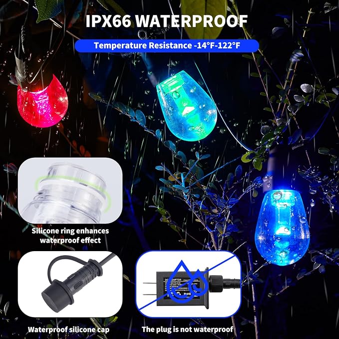 CAWWS Outdoor String Lights 75FT, Color Changing Patio Lights, Waterproof | 30 Shatterproof LED Bulbs, Multicolor & Warm White, Dimmable, IP67 Waterproof, APP & Remote, Custom Colors, 24V Low Voltage