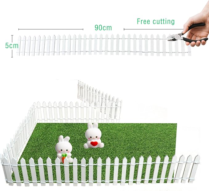 Fairy Garden Miniature Fence Accessories: Decorative White Wooden Picket Fence for Indoor & Outdoor Christmas Village - for Kids Ages 4 to 8 - Festive Decor for Christmas and Halloween (White-2pcs)