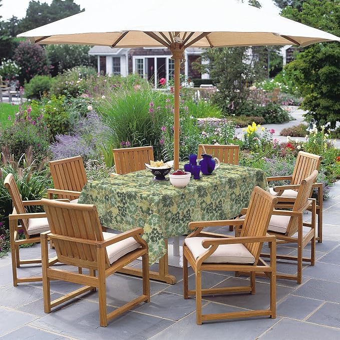 DYTXIII Outdoor Rectangle Tablecloth with Umbrella Hole and Zipper 84" x 60", Water Repellent Floral Picnic Cover, Fade & Wrinkle Resistant Tablecloth for Patio/Garden/Party Table, Green Rose