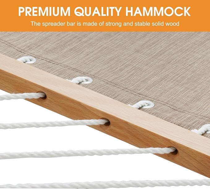 Lazy Daze Hammocks 12 FT Double Quick Dry Olefin Blend Hammock with Curved Steel Heavy Duty Stand for Outside, Backyard, 450 Lbs Capacity, Khaki