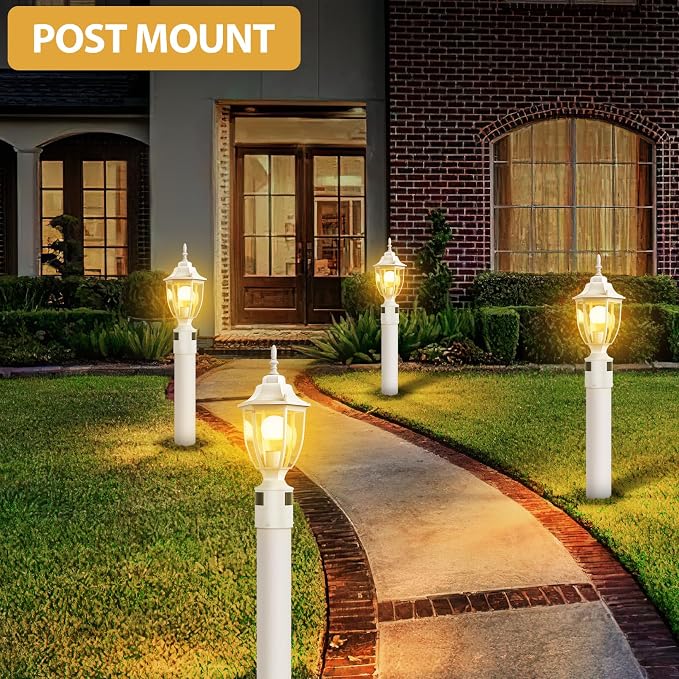Lamomo Motion Sensor Outdoor Post Lights, Dusk to Dawn Lamp Post Light Fixture, Waterproof Aluminum Lamp Posts Outdoor Lighting Pole Lantern for Yard Patio Pathway Garden, White