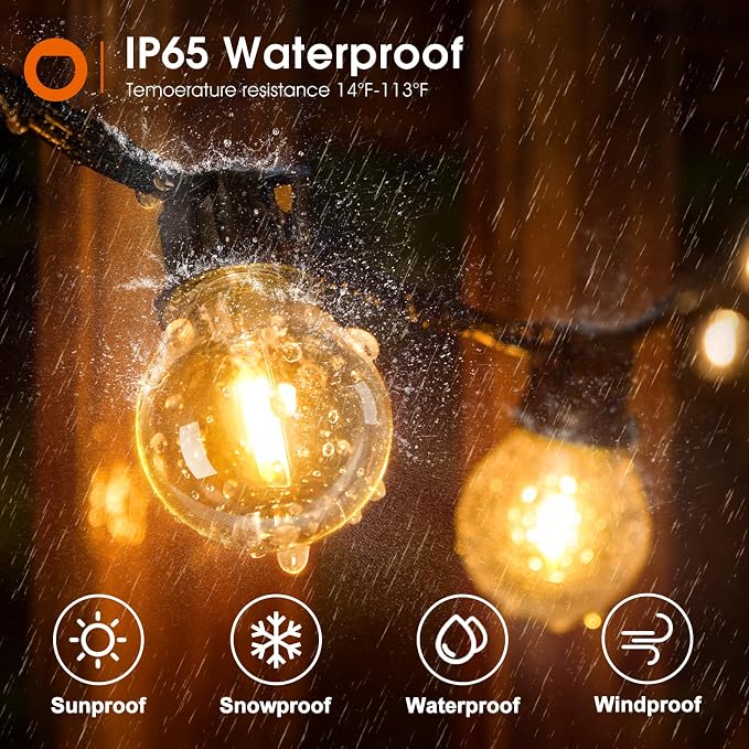 addlon 50FT Outdoor String Lights 27 G40 LED Bulbs Dimmable Waterproof | Shatterproof Globe Bulbs Dimmable, Hanging Patio Lighting for Outside Backyard Garden Deck Balcony Porch Cafe Bistro Pergola