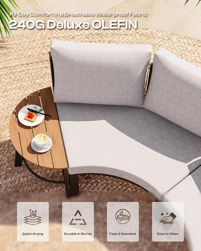 Outdoor Aluminum Round Coffee Table, All-Weather Patio Coffee Tables for Outside with PS Wood-Like Table Top, Modular Coffee Table for Backyard, Balcony, Deck, Yard, Graphite