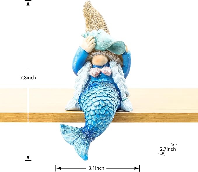 Mermaid Gnome Statue Garden Decor,Beach Gnomes Figurine for Outdoor Indoor | Garden Gnomes Outdoor Decor for Planter, Patio, or Yard ,7.8” Mermaid Gnomes Decor,Gnome Gifts Beach Decor for Home Bathroom