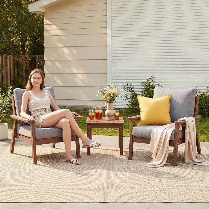 Ayge HDPE Patio Furniture Set,3 Piece Sectional Outdoor Furniture Set, All Weather Outdoor Couch Set Patio Conversation Set for Deck, Lawn, Brown