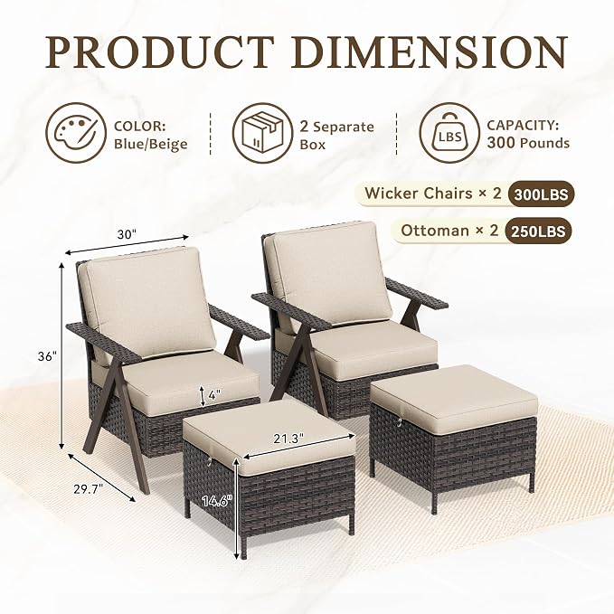 Outdoor Patio Wicker Chair Set of 2, Bistro Chair Set Patio Conversation Sets for Garden Lawn & Poolside