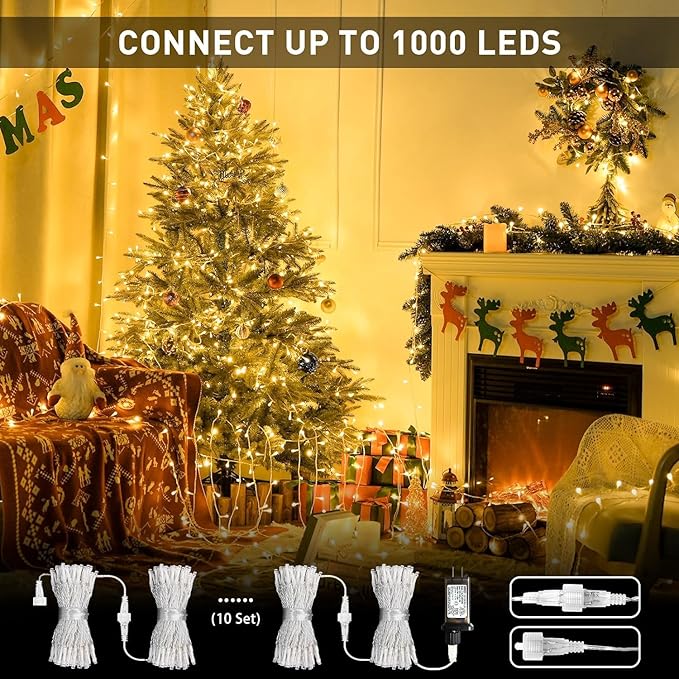 JMEXSUSS Connectable 250 LED Warm White Christmas Lights Indoor Outdoor | 91.5ft Christmas String Lights, 8 Modes Twinkle String Light Plug in for Christmas Tree Party Decoration